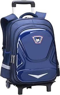 Kids School Trolley Bags Cute Rolling Backpack for Boys Girls School Luggage Trolley Travel with Wheels (Navy Blue)