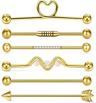Industrial Piercing Jewelry - Industrial Earrings for Women & Men, 16g & 14g, Surgical Stainless Steel Barbell & Bar Piercing