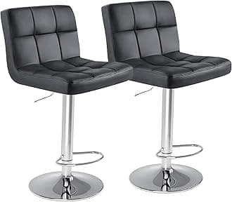 Sweetcrispy Bar Stools Set of 2, Armless PU Leather Adjustable Swivel Barstools, Hydraulic Kitchen Counter Height Thickened Seat Cushion Square Island Countertop Chairs with Back, Light Black