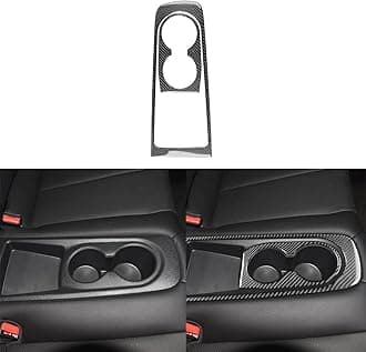 Car Rear Water Cup Holder Panel Trim Premium Real Carbon Fiber Sticker Compatible with Hyundai Veloster 2012 2013 2014 2015 2016 2017 Black Accessories