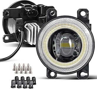 LED Lens Fog Light with Halo Ring Angel Eye Replacement for Ford 13-16 Fusion, 11-15 Explorer, 08-14 Focus, 15-17 Mustang, 15-18 Edge, 12-18 C-Max, 11-18 Transit Connect, 14-18 Fiesta