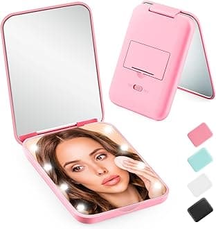 Mini Travel Compact Mirror, 1X/3X Magnifying LED Pocket Travel Makeup Mirror for Women with Light for Purse, Double-Sided, Portable Folding Handheld, Small Lighted Mirrors for Girl Gifts