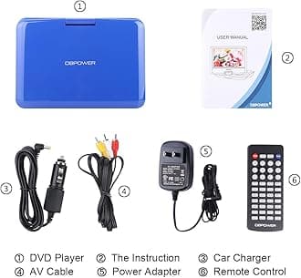 DBPOWER DBPOWER 10.5" Portable DVD Player with Rechargeable Battery, Swivel Screen, SD Card Slot and USB Port - Blue