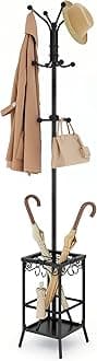 Hoctieon Coat Rack Freestanding, Entryway Hanger Stand, Umbrella Holder, Hall Tree With 12 Hooks, Floor Standing Metal Tree Stand, Black