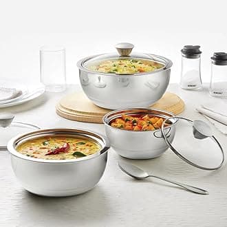 SFSET3CS10 Stainless Steel Insulated Curry Server, Set of 3 (500ml + 900ml + 1.5L) Silver