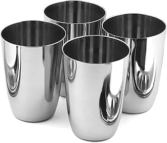 Kanshita's Rasoiware Unbreakable Stainless Steel Heavy Gauge Glass for Drinking and Serving Water and Cold Drink Set of 4 Pcs (350 ML)