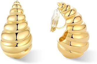 NVWAROCK Gold Drop Clip On Earrings Dupes Teardrop Chunky Non Pierced Earring 14K Real Gold Plated Hypoallergenic Lightweight Earrings for Women and Girl（Gold and Silver）