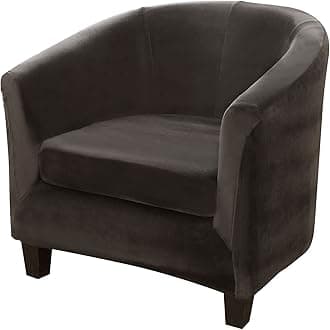 MIFXIN Tub Chair Slipcover 2-Piece Velvet Barrel Club Chair Covers with Cushion Cover Stretchy Soft Washable Armchair Sofa Couch Furniture Protector for Living Room Bar Counter Hotel (Dark Grey)