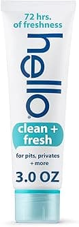 hello All Over Clean & Fresh Deodorant Cream, Aluminum Free Deodorant Cream for Pits, Privates + More, Offers 72 Hours of Freshness, Safe for Sensitive Skin, Vegan, 1 Pack, 3 Oz Tube