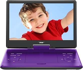 ieGeek 15.9'' Portable DVD Player with 14.1'' Swivel Screen, 6 Hrs Rechargeable Battery, Car DVD Player, Sync TV, Region Free, Support USB/SD Card, High Volume Speaker, Remote Control, Purple