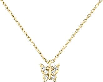 PAVOI 14K Gold Plated Dainty Pendant Necklace | Heart, Dot, Halo, Butterfly Pendant | Layering Necklaces | Gold Necklaces for Women