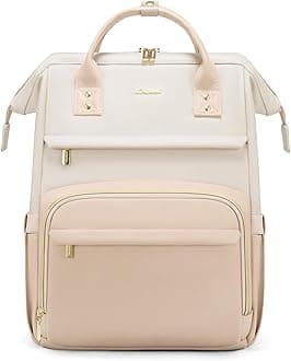 LOVEVOOK Leather Backpack for Women, 15.6 inch Laptop Backpack, Professional Work & Travel Bag, Beige-Flesh Beige