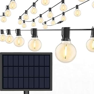 Solar String Lights Waterproof LED Indoor/Outdoor Hanging Umbrella Lights with 30 Bulbs - 50 Ft Patio Light for Deckyard Tents Market Cafe Gazebo Porch Party Decor