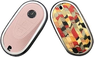 Leeogench for Mercedes Benz Key case Key fob Cover Made of Real Wood Veneer Genuine Leather Key Fob Shell Gift Compatible C GLC E S ect 2022-2023-newer (Bohemian Oak, Pink Leather)