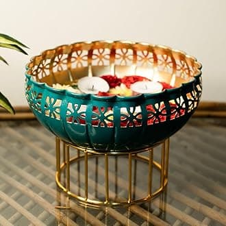 Ekhasa Urli Bowl with Stand for Home Décor and Table Decorative Items | Floating Flowers or Tealight Candles Water Bowl for Diwali Pooja and Other Festivals Decoration | Gift for Various Occasions