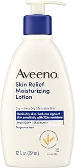 Aveeno Skin Relief Moisturizing Lotion Heals Very Dry, Sensitive Skin, Fast-Absorbing Body Lotion with Soothing Triple Oat & Shea Butter Formula, Fragrance Free, Non-Comedogenic, 12 fl. oz