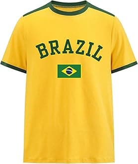 Men's Brazil Soccer Jersey Tees Letter Print Graphic Short Sleeve Crew Neck T Shirts Top