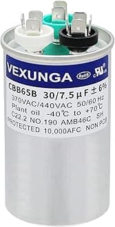 30/7.5 uF 30+7.5 MFD 370V or 440V Dual Run Start Round A/C Capacitor CBB65 CBB65B Air Conditioner Capacitors for AC Unit Fan Motor Start or Heat Pump or Condenser Straight Cool