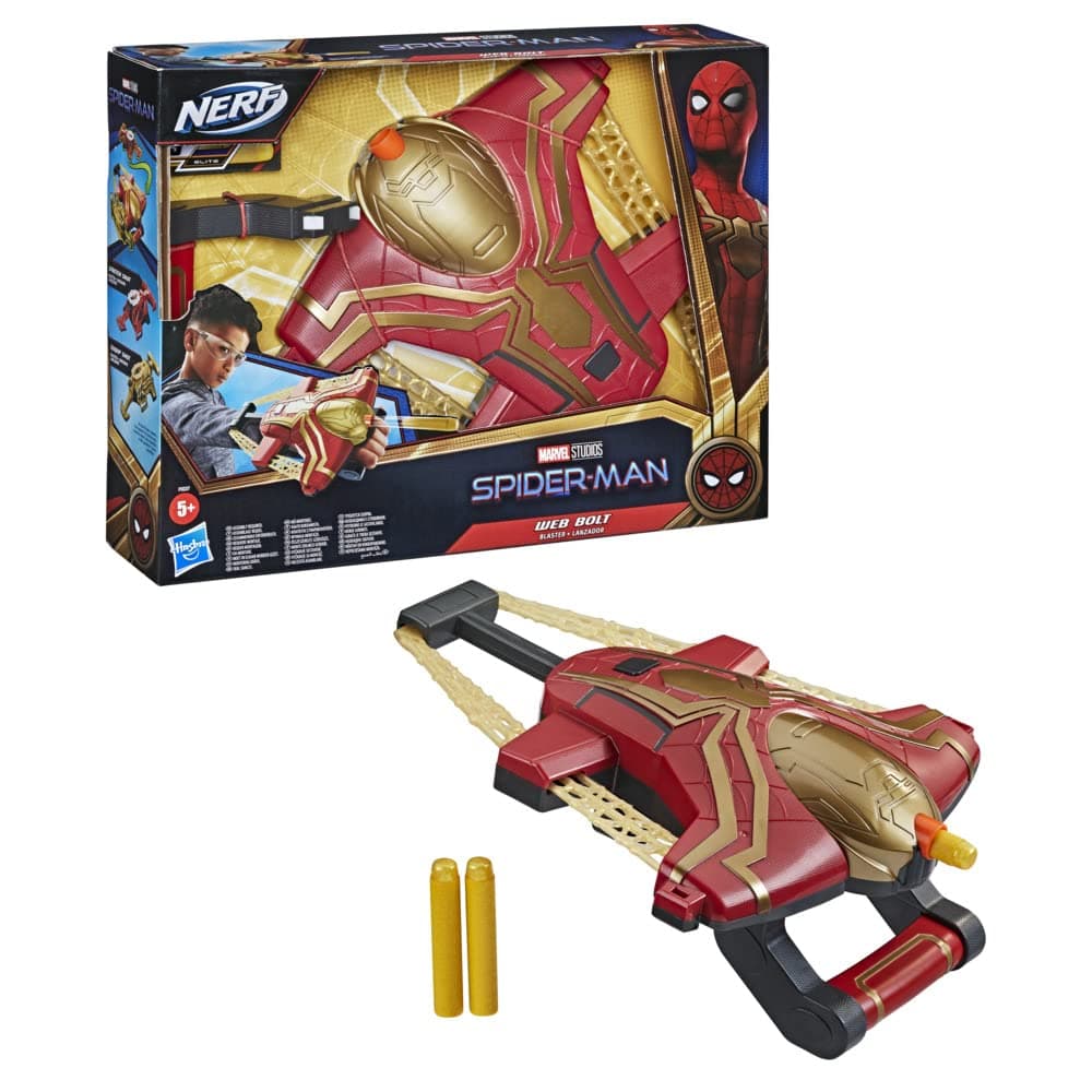 Spider-Man Marvel Web Bolt Nerf Blaster Toy For Kids, Movie-Inspired Design, Includes 3 Elite Nerf Darts, Ages 5 And Up