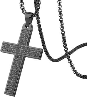 KITUREK Cross Necklace Pendant Car Mirror Hanging Accessories, Stainless Steel Cross Car Rear View Charm with Bible Verse for Car, Truck, Home, Hanging Cross Car Ornament for Men Women (Black)