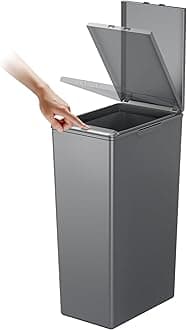 EKO Morandi 40L Kitchen Recycling Bin with Touch-Top Lid, Slim Plastic Rubbish Bin with Recycling Stickers and Easy-Clean Finish, Compact Design for Home or Office, Dark Grey
