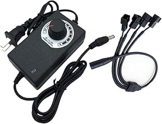12V PC Fan Speed Controller, Fan Power Supply, 100-240V AC to 3-12V DC 36W Adjustable, with Fan Splitter Cable, 4X PMW