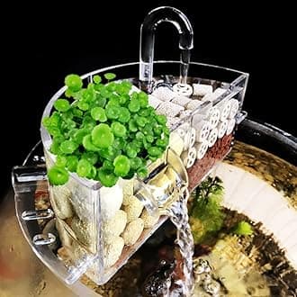 3-in-1 Aquarium External Filter Box - Acrylic Hang On Filter With Waterfall for Increased Oxygen and Water Purification - Fish Tank Accessory for Round Bowl (L)