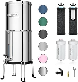 Purewell 7-Stage 0.01μm Ultra-Filtration Alkaline Water Filter System with 4 Filters, Metal Water Level Spigot and Stand, 304 Stainless Steel, Reduce Fluoride & Chlorine, pH 8-9, 2.25G, PW-OB-FT