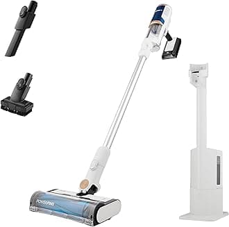 Clean & Empty Cordless Vacuum Cleaner with Auto-Empty System, Lightweight Anti Hair Wrap Vacuum with Pet & Crevice Tools, 40 Mins Run-Time, Charging Dock, LED Headlights, White/Blue, BU3521UK