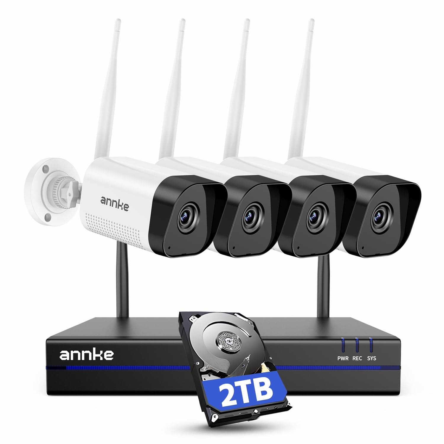 ANNKE 4K 16CH Expandable NVR with 5MP Wireless Security Camera System Outdoor, 4Pcs WiFi Cameras, 2TB HDD, Human Detection, 2-Way Audio, IP66, Remote Access, Instant Alerts, 100ft Night Vision