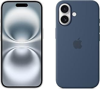 Apple iPhone 16 128GB: 5G Mobile phone with Apple Intelligence - White + Silicone Case with MagSafe - Denim