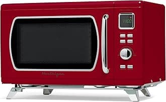Nostalgia Mid-Century Retro Countertop Microwave Oven - Large 900-Watt - 0.9 cu ft - 8 Pre-Programmed Cooking Settings - Digital Clock - Kitchen Appliances - Red