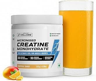 Wellcore Pure Micronised Creatine Powder (33 Servings, Tropical Tango) For Enhanced Muscle Strength With Rapid Absorption | Creatine Monohydrate | Wellcore Creatine Flavoured - 122g