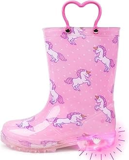 Outee Toddler Kids Adorable Lightwight Waterproof Rain Boots Light Up by Steps