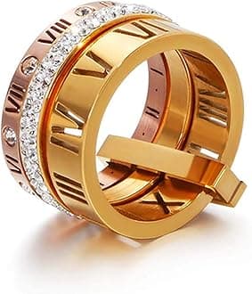 JalineStainless Steel CZ Zirconia Roman Numeral Ring For Women Stacking Thumb 3 in 1 Spinner Rings