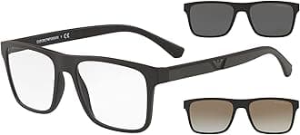 Emporio Armani Men's Ea4115 Prescription Eyewear Frames with Two Interchangeable Sun Clip-ons Rectangular, Matte Black/Clear/Black/Gradient Brown, 54 mm