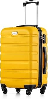 20 Inch Carry On Suitcase for EasyJet, ABS+PC, Hardshell, Lightweight Durable Travel Cabin Luggage with 360°Rubber Spinner Wheels, YKK Zipper, Telescopic Handle, TSA Lock, Lemon Yellow