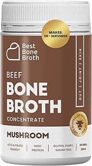 BEEF BONE BROTH CONCENTRATE Mushroom Flavor Grass Fed - Made from Australian Cattle - full of protein & collagen | 35 servings/ 2.25 GL of broth | Just add water | Keto & Paleo Friendly | Sippable