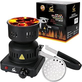 Charcoal Starter - Coal Burner for Cubes Hot Plate Durable Faster Electric Coal Stove 120V~600W Charcoal Burner with Detachable Handle Stainless Steel Grill & Rack Smart Heat Control for BBQ Kitchen