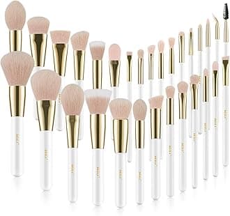 BEILI Makeup Brushes 30Pcs Professional Makeup Brush Set Premium Pink Vegan Synthetic Kabuki Foundation Blending Brush Face Powder Blush Concealers Eye Shadows Make Up Brush Set (White/Rose Golden)