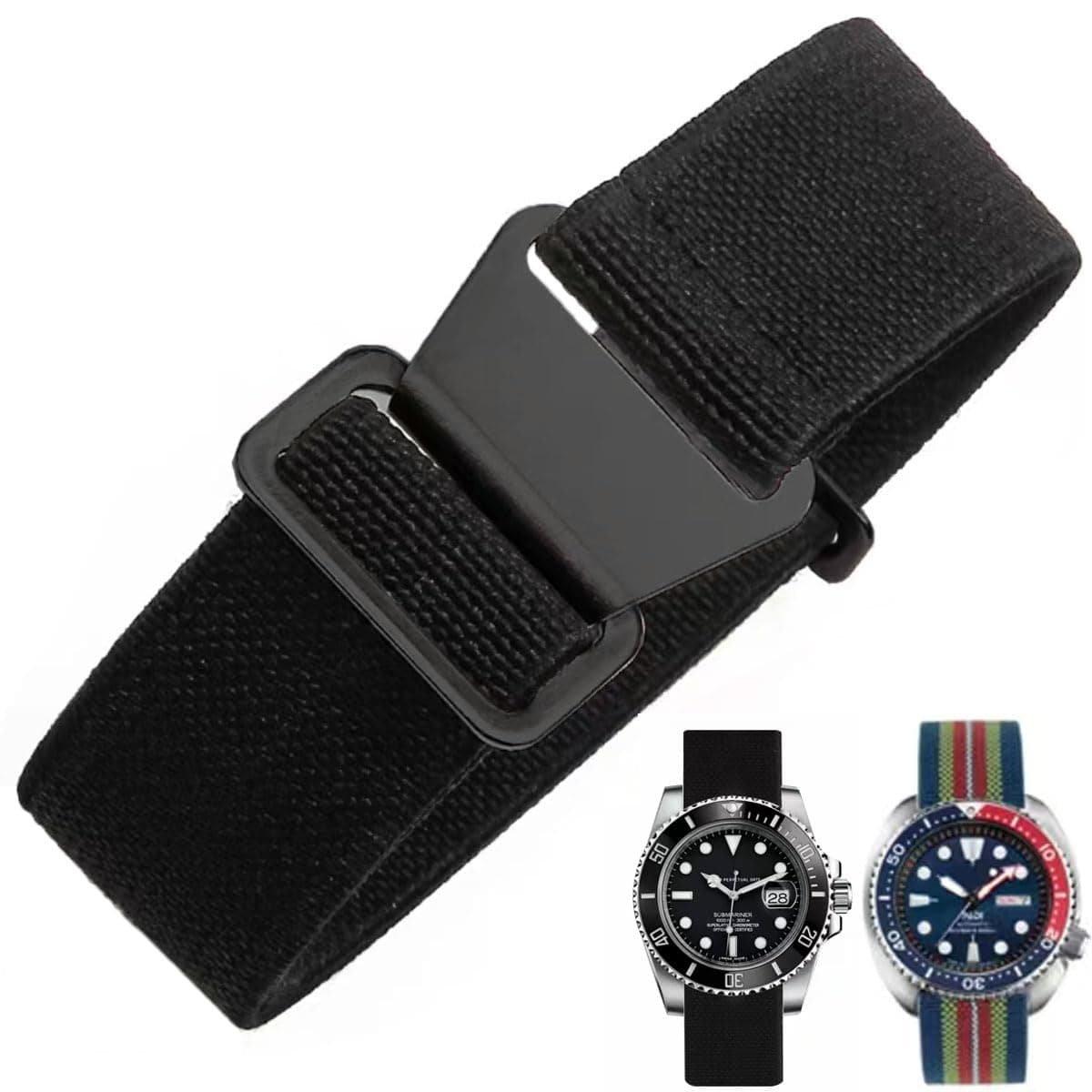 French Troops Paratrooper Watchband,Military Elastic Nylon Watch Strap with Hook-and-Loop for Men Women Silver & Black Buckle 18/20/22mm