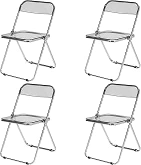Acrylic Folding Chairs 4 Pack, Luxury Modern Clear Folding Chair with Metal Frame, Portable Comfortable Plastic Transparent Foldable Chairs for Parties Events Indoor Outdoor,Gray