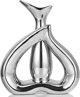 LCCCK Silver Heart Shaped Vase - Modern Creative Love Flowers Vases for Silver Home Decor and Elegant Table Centerpieces Living Room,Shelf, Wedding Jarrones Decorativos