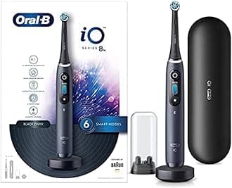 Oral-B iO8 Ultimate Electric Toothbrush, 6 Smart Modes, Pressure Sensor, Interactive Display & AI Personalization, 3hr Quick Charge, 2 Year Warranty by Oral B, IPX7, Travel case & refill holder