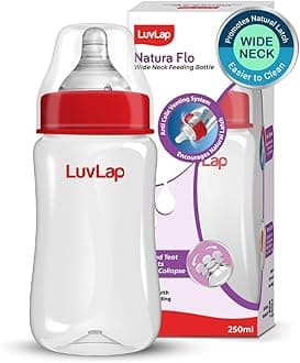 LuvLap Anti-Colic Wide Neck Natura Flo Baby Plastic Feeding Bottle, 250Ml, New Born/Infants/Toddler Upto 3 Years, BPA Free