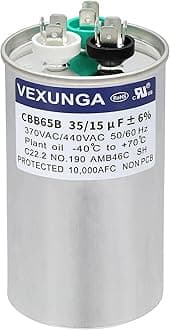 35/15 uF 35+15 MFD 370VAC or 440VAC Dual Run Start Round A/C Capacitor CBB65 Air Conditioner Capacitors for AC Unit Fan Motor Start or Heat Pump or Condenser Straight Cool