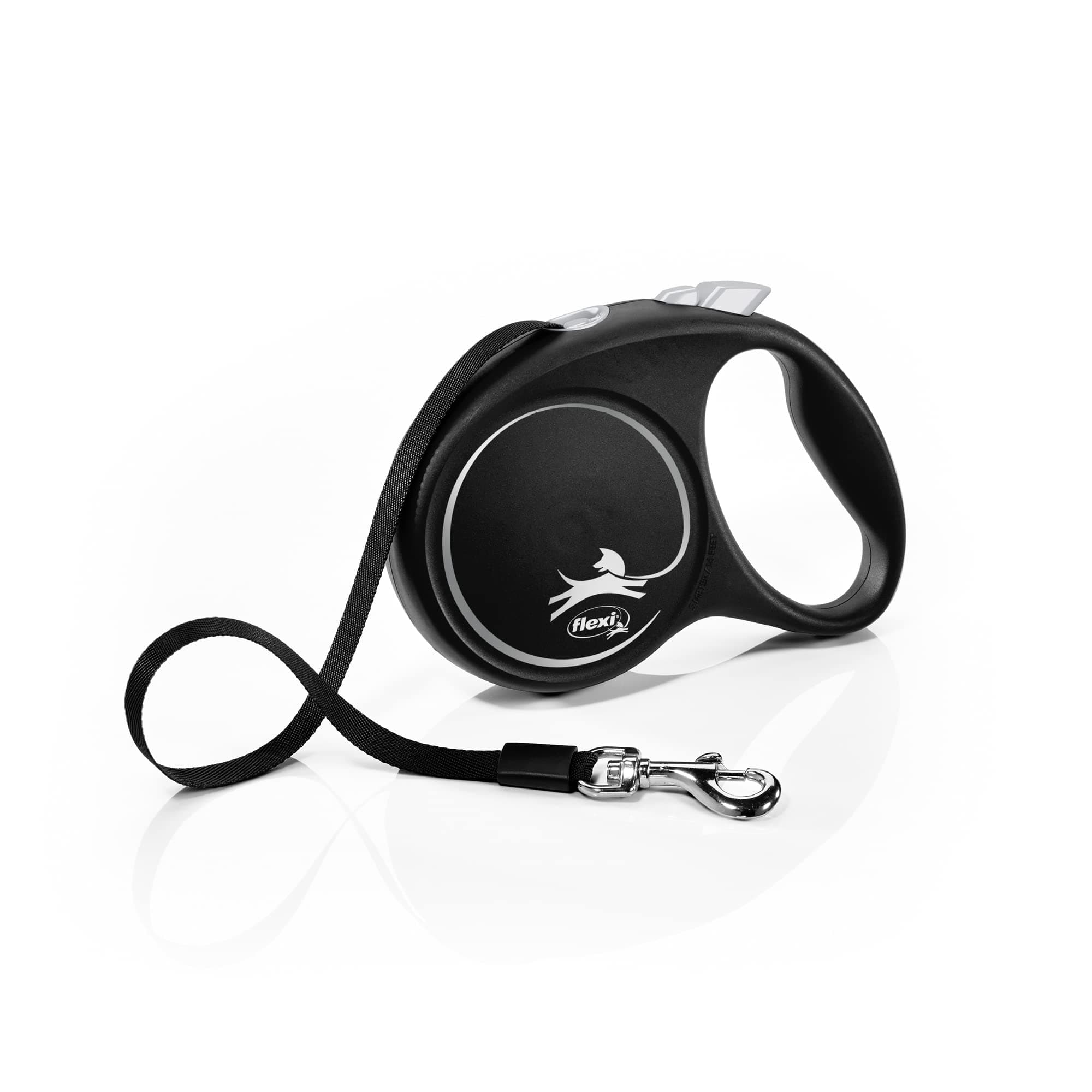 flexi Black Design M Tape 5 m black/silver, retractable leash for dogs up to 25 kg