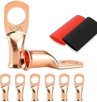HOUSUN Battery Cable Ends, 8PCS 6 Gauge Wire Connectors 3/8 Copper Wire Lugs, Bare Copper Eyelets with Heat Shrink Tubing