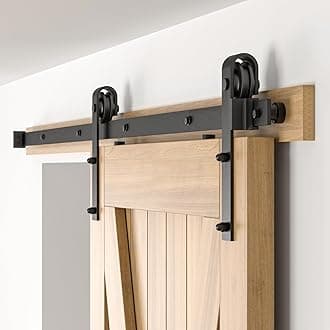 5FT Sliding Barn Door Hardware Kit for Single Door-Sturdy&Smoothly&Quietly-Heavy Duty-Easy to Install, Fit 28"-30" Wide Door(J Shape Hanger)