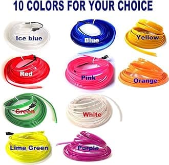 El Wire Mutilcolor Interior Car LED Strip Lights,3M Neon Wire USB 5V with Fuse Protection for Automotive Interior Decoration, with 6mm Sewing Edge